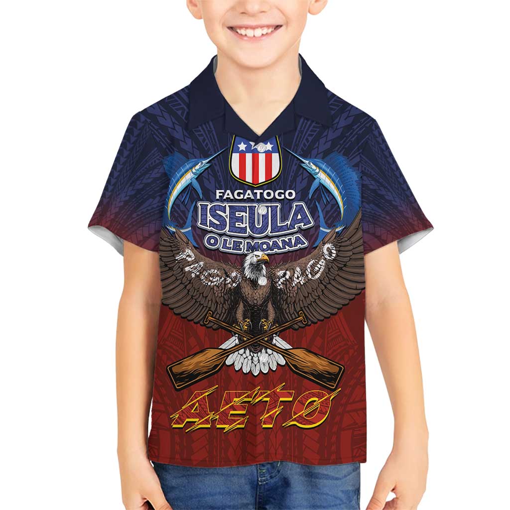 American Samoa Fautasi Family Matching Long Sleeve Bodycon Dress and Hawaiian Shirt Pago Pago Aeto and Iseula o le Moana of Fagatogo Red-Blue LT03 Son's Shirt Blue - Polynesian Pride