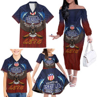 American Samoa Fautasi Family Matching Off The Shoulder Long Sleeve Dress and Hawaiian Shirt Pago Pago Aeto and Iseula o le Moana of Fagatogo Red-Blue LT03 - Polynesian Pride