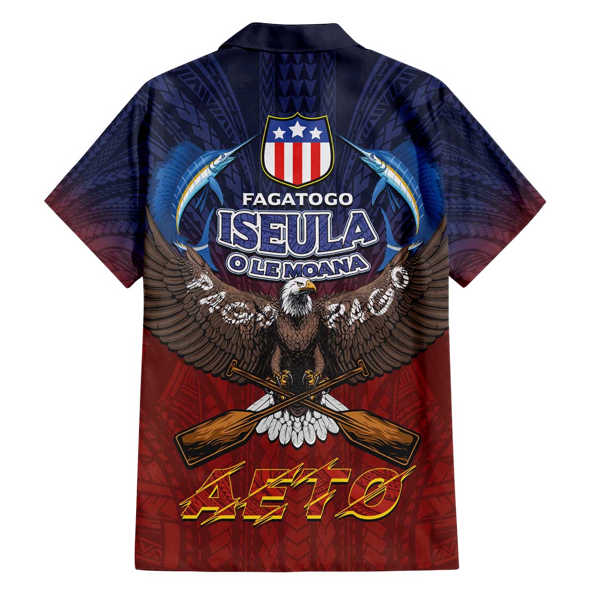 American Samoa Fautasi Family Matching Off The Shoulder Long Sleeve Dress and Hawaiian Shirt Pago Pago Aeto and Iseula o le Moana of Fagatogo Red-Blue LT03 - Polynesian Pride