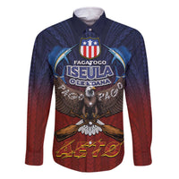 American Samoa Fautasi Family Matching Off The Shoulder Long Sleeve Dress and Hawaiian Shirt Pago Pago Aeto and Iseula o le Moana of Fagatogo Red-Blue LT03 Dad's Shirt - Long Sleeve Blue - Polynesian Pride