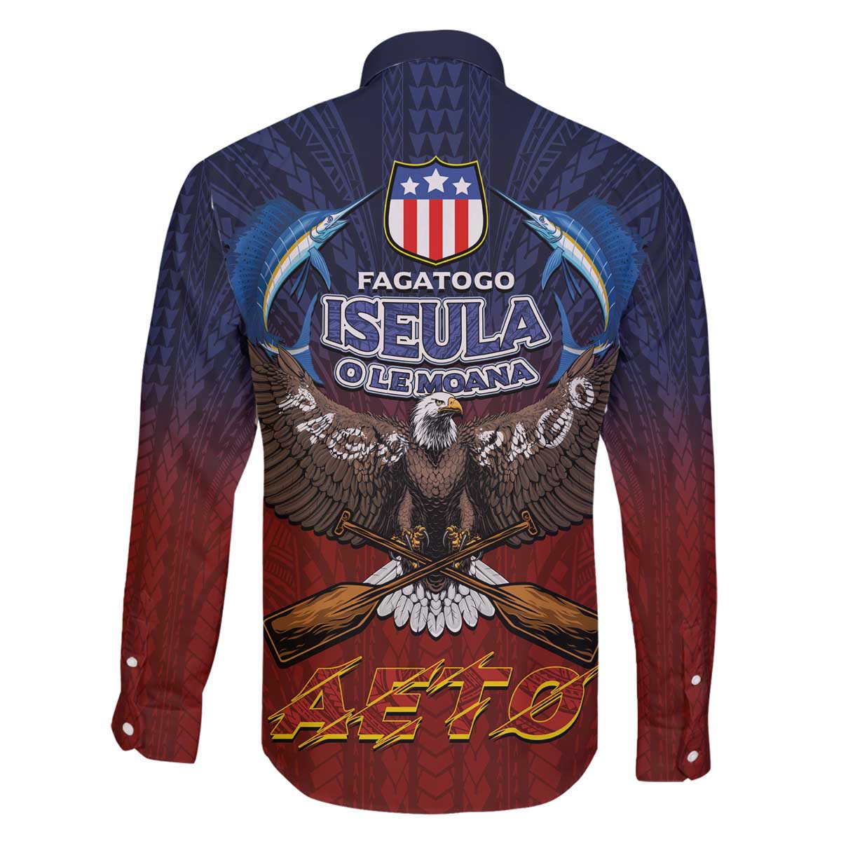 American Samoa Fautasi Family Matching Off The Shoulder Long Sleeve Dress and Hawaiian Shirt Pago Pago Aeto and Iseula o le Moana of Fagatogo Red-Blue LT03 - Polynesian Pride