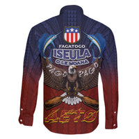American Samoa Fautasi Family Matching Off The Shoulder Long Sleeve Dress and Hawaiian Shirt Pago Pago Aeto and Iseula o le Moana of Fagatogo Red-Blue LT03 - Polynesian Pride