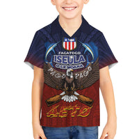American Samoa Fautasi Family Matching Off The Shoulder Long Sleeve Dress and Hawaiian Shirt Pago Pago Aeto and Iseula o le Moana of Fagatogo Red-Blue LT03 Son's Shirt Blue - Polynesian Pride