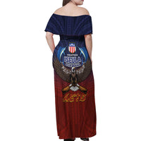American Samoa Fautasi Family Matching Off Shoulder Maxi Dress and Hawaiian Shirt Pago Pago Aeto and Iseula o le Moana of Fagatogo Red-Blue LT03 - Polynesian Pride
