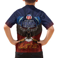 American Samoa Fautasi Family Matching Off Shoulder Short Dress and Hawaiian Shirt Pago Pago Aeto and Iseula o le Moana of Fagatogo Red-Blue LT03 - Polynesian Pride