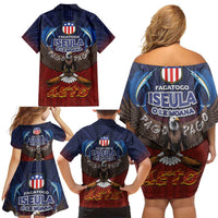 American Samoa Fautasi Family Matching Off Shoulder Short Dress and Hawaiian Shirt Pago Pago Aeto and Iseula o le Moana of Fagatogo Red-Blue LT03 - Polynesian Pride