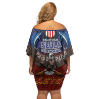 American Samoa Fautasi Family Matching Off Shoulder Short Dress and Hawaiian Shirt Pago Pago Aeto and Iseula o le Moana of Fagatogo Red-Blue LT03 - Polynesian Pride
