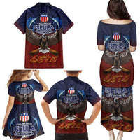 American Samoa Fautasi Family Matching Puletasi and Hawaiian Shirt Pago Pago Aeto and Iseula o le Moana of Fagatogo Red-Blue LT03 - Polynesian Pride