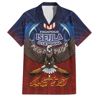 American Samoa Fautasi Family Matching Short Sleeve Bodycon Dress and Hawaiian Shirt Pago Pago Aeto and Iseula o le Moana of Fagatogo Red-Blue LT03 Dad's Shirt - Short Sleeve Blue - Polynesian Pride
