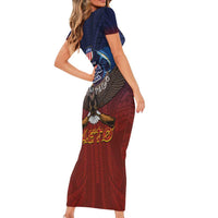 American Samoa Fautasi Family Matching Short Sleeve Bodycon Dress and Hawaiian Shirt Pago Pago Aeto and Iseula o le Moana of Fagatogo Red-Blue LT03 - Polynesian Pride