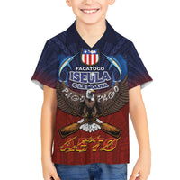 American Samoa Fautasi Family Matching Short Sleeve Bodycon Dress and Hawaiian Shirt Pago Pago Aeto and Iseula o le Moana of Fagatogo Red-Blue LT03 Son's Shirt Blue - Polynesian Pride