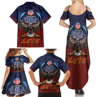 American Samoa Fautasi Family Matching Summer Maxi Dress and Hawaiian Shirt Pago Pago Aeto and Iseula o le Moana of Fagatogo Red-Blue LT03 - Polynesian Pride