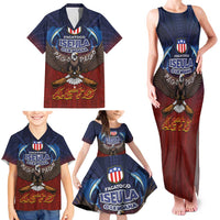 American Samoa Fautasi Family Matching Tank Maxi Dress and Hawaiian Shirt Pago Pago Aeto and Iseula o le Moana of Fagatogo Red-Blue LT03 - Polynesian Pride