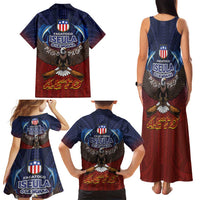 American Samoa Fautasi Family Matching Tank Maxi Dress and Hawaiian Shirt Pago Pago Aeto and Iseula o le Moana of Fagatogo Red-Blue LT03 - Polynesian Pride