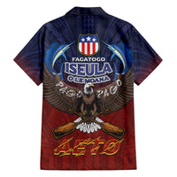 American Samoa Fautasi Family Matching Tank Maxi Dress and Hawaiian Shirt Pago Pago Aeto and Iseula o le Moana of Fagatogo Red-Blue LT03 - Polynesian Pride