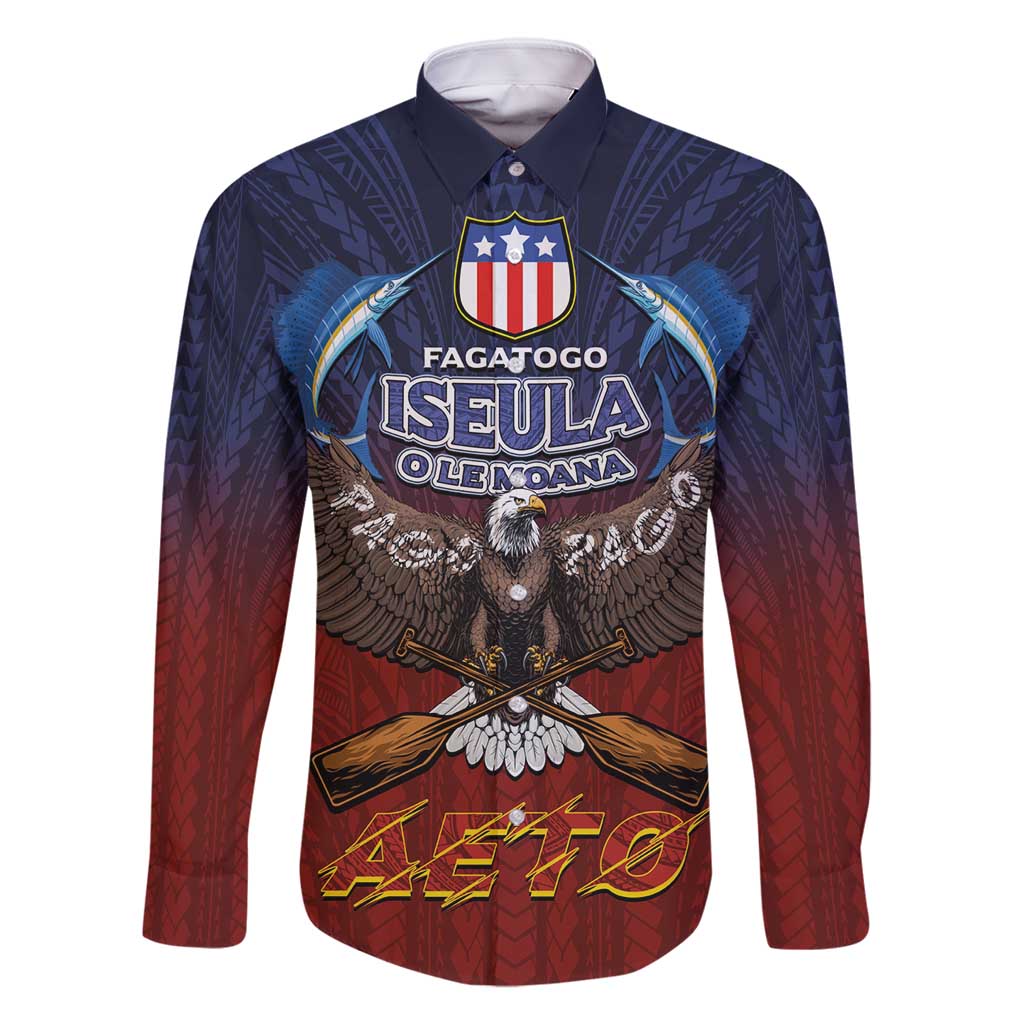American Samoa Fautasi Family Matching Tank Maxi Dress and Hawaiian Shirt Pago Pago Aeto and Iseula o le Moana of Fagatogo Red-Blue LT03 Dad's Shirt - Long Sleeve Blue - Polynesian Pride