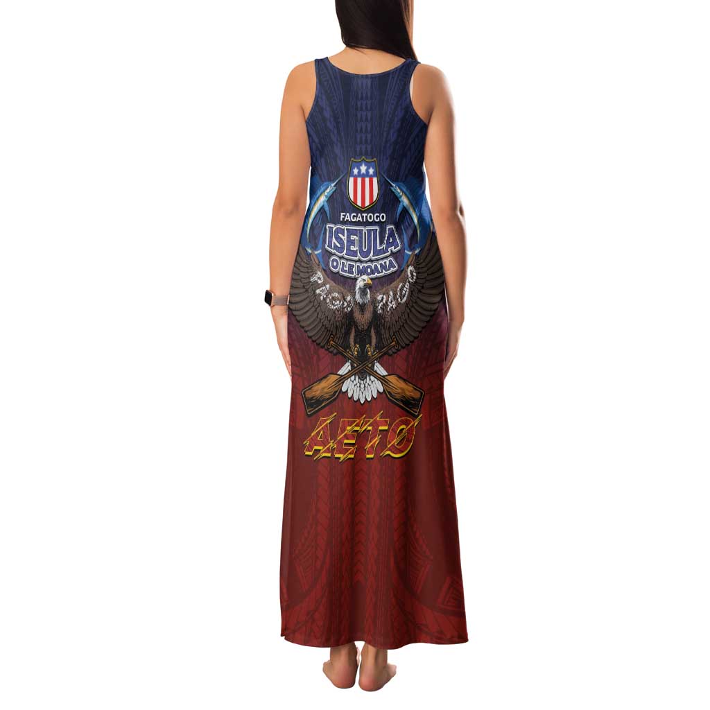 American Samoa Fautasi Family Matching Tank Maxi Dress and Hawaiian Shirt Pago Pago Aeto and Iseula o le Moana of Fagatogo Red-Blue LT03 - Polynesian Pride