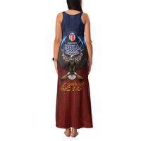 American Samoa Fautasi Family Matching Tank Maxi Dress and Hawaiian Shirt Pago Pago Aeto and Iseula o le Moana of Fagatogo Red-Blue LT03 - Polynesian Pride