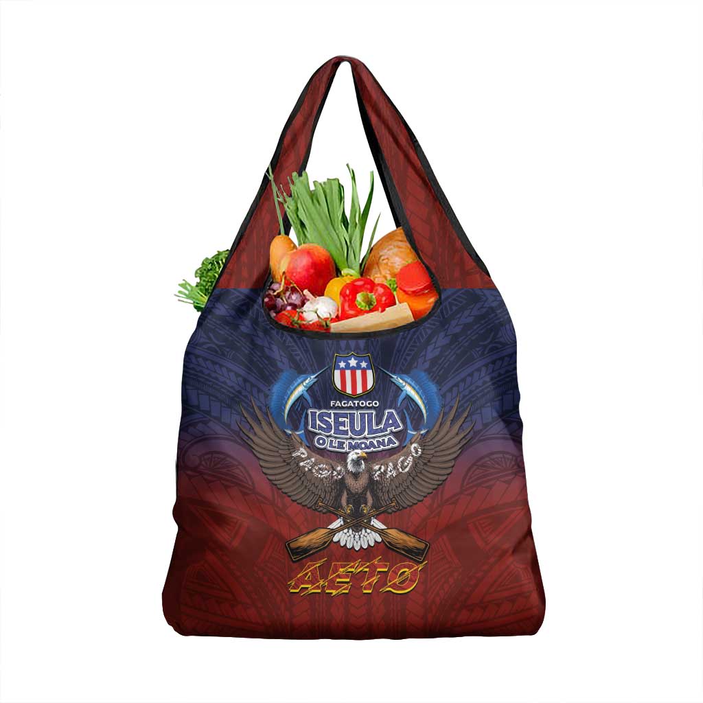 American Samoa Fautasi Grocery Bag Pago Pago Aeto and Iseula o le Moana of Fagatogo Red-Blue LT03 1-pack One Size Blue - Polynesian Pride