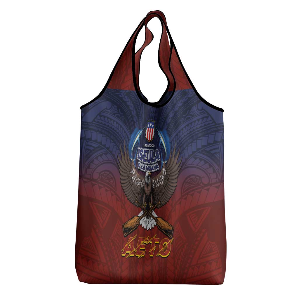 American Samoa Fautasi Grocery Bag Pago Pago Aeto and Iseula o le Moana of Fagatogo Red-Blue LT03 - Polynesian Pride