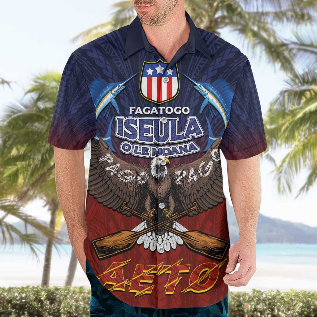 American Samoa Fautasi Hawaiian Shirt Pago Pago Aeto and Iseula o le Moana of Fagatogo Red-Blue LT03 - Polynesian Pride