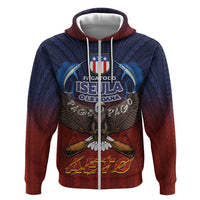 American Samoa Fautasi Hoodie Pago Pago Aeto and Iseula o le Moana of Fagatogo Red-Blue LT03 Zip Hoodie Blue - Polynesian Pride