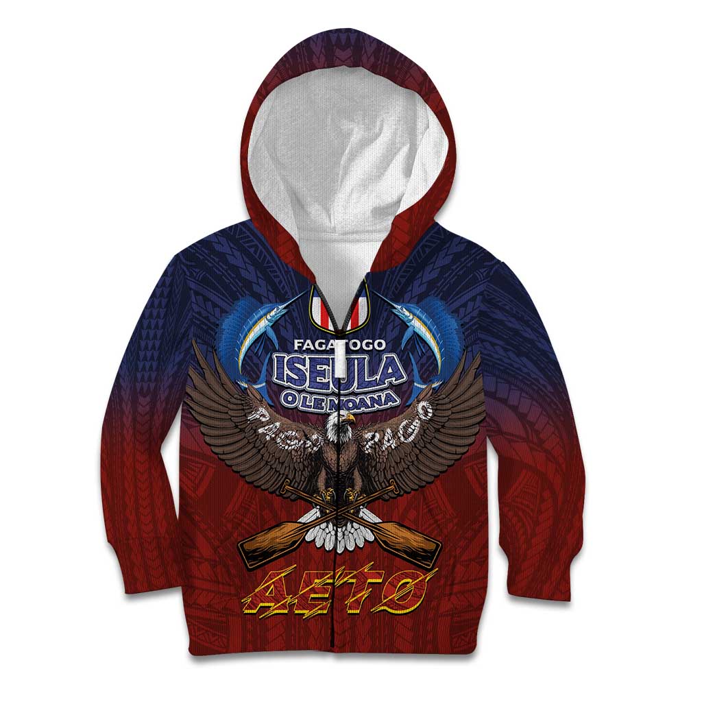 American Samoa Fautasi Kid Hoodie Pago Pago Aeto and Iseula o le Moana of Fagatogo Red-Blue LT03 Zip Hoodie Blue - Polynesian Pride