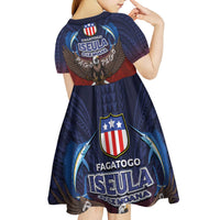 American Samoa Fautasi Kid Short Sleeve Dress Pago Pago Aeto and Iseula o le Moana of Fagatogo Red-Blue LT03 - Polynesian Pride