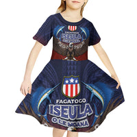 American Samoa Fautasi Kid Short Sleeve Dress Pago Pago Aeto and Iseula o le Moana of Fagatogo Red-Blue LT03 - Polynesian Pride