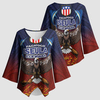 American Samoa Fautasi Kimono Sleeve Blouse Pago Pago Aeto and Iseula o le Moana of Fagatogo Red-Blue LT03 - Polynesian Pride