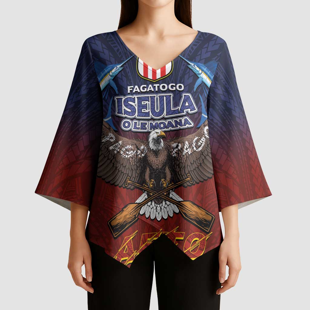 American Samoa Fautasi Kimono Sleeve Blouse Pago Pago Aeto and Iseula o le Moana of Fagatogo Red-Blue LT03 - Polynesian Pride