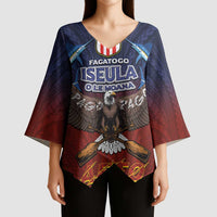 American Samoa Fautasi Kimono Sleeve Blouse Pago Pago Aeto and Iseula o le Moana of Fagatogo Red-Blue LT03 - Polynesian Pride