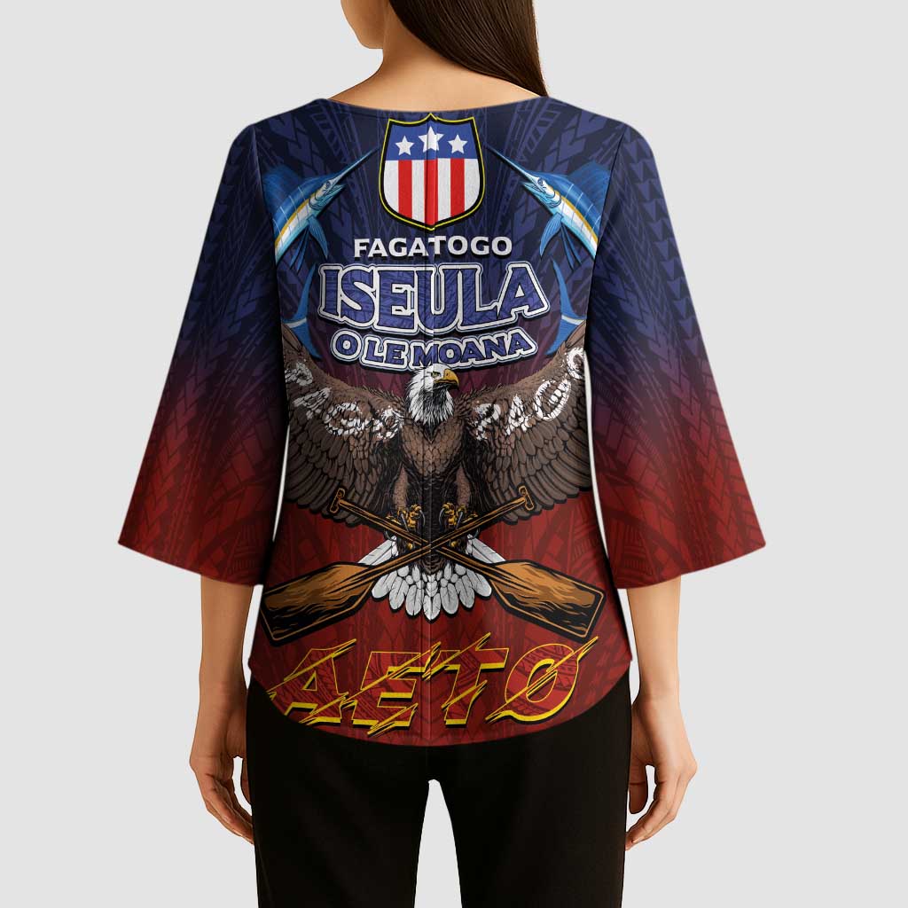 American Samoa Fautasi Kimono Sleeve Blouse Pago Pago Aeto and Iseula o le Moana of Fagatogo Red-Blue LT03 - Polynesian Pride