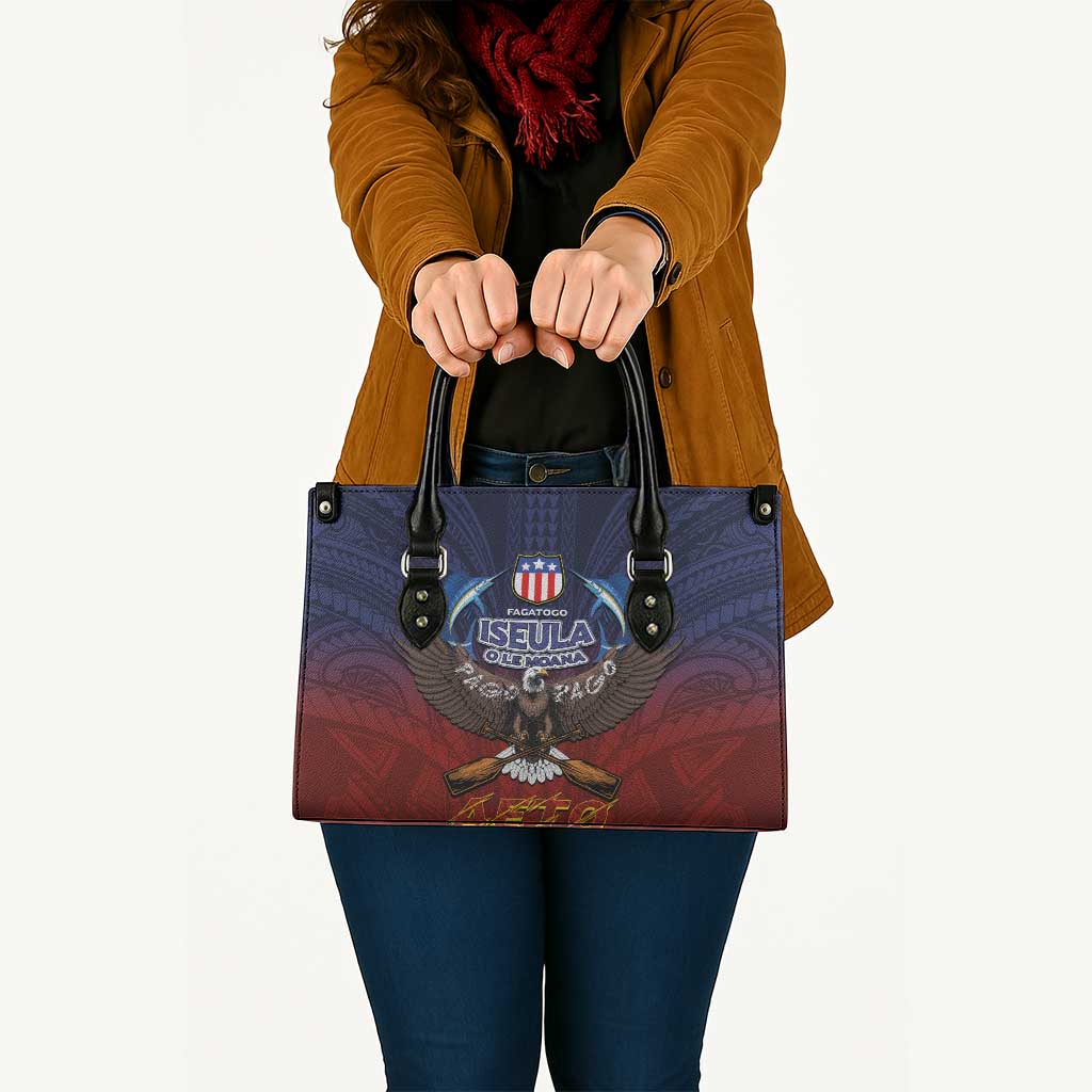 American Samoa Fautasi Leather Bag Pago Pago Aeto and Iseula o le Moana of Fagatogo Red-Blue LT03 - Polynesian Pride