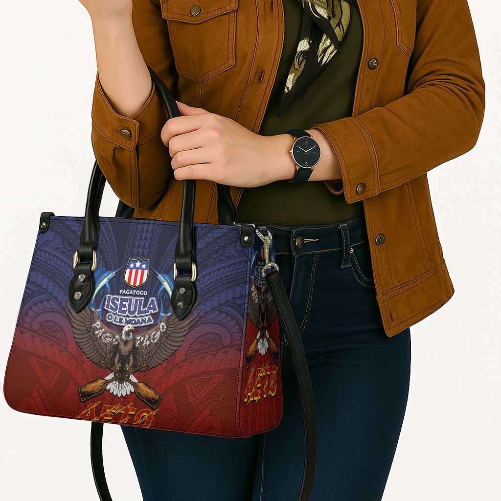 American Samoa Fautasi Leather Bag Pago Pago Aeto and Iseula o le Moana of Fagatogo Red-Blue LT03 - Polynesian Pride