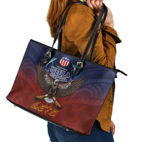 American Samoa Fautasi Leather Tote Bag Pago Pago Aeto and Iseula o le Moana of Fagatogo Red-Blue LT03 - Polynesian Pride