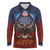 American Samoa Fautasi Long Sleeve Polo Shirt Pago Pago Aeto and Iseula o le Moana of Fagatogo Red-Blue - Polynesian Pride