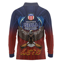American Samoa Fautasi Long Sleeve Polo Shirt Pago Pago Aeto and Iseula o le Moana of Fagatogo Red-Blue LT03 - Polynesian Pride