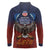 American Samoa Fautasi Long Sleeve Polo Shirt Pago Pago Aeto and Iseula o le Moana of Fagatogo Red-Blue - Polynesian Pride