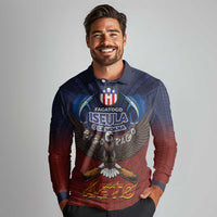American Samoa Fautasi Long Sleeve Polo Shirt Pago Pago Aeto and Iseula o le Moana of Fagatogo Red-Blue LT03 - Polynesian Pride
