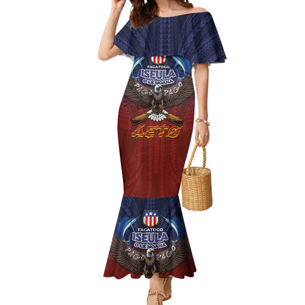 American Samoa Fautasi Mermaid Dress Pago Pago Aeto and Iseula o le Moana of Fagatogo Red-Blue - Polynesian Pride