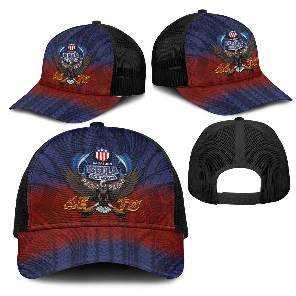 American Samoa Fautasi Mesh Trucker Cap Pago Pago Aeto and Iseula o le Moana of Fagatogo Red-Blue LT03 - Polynesian Pride