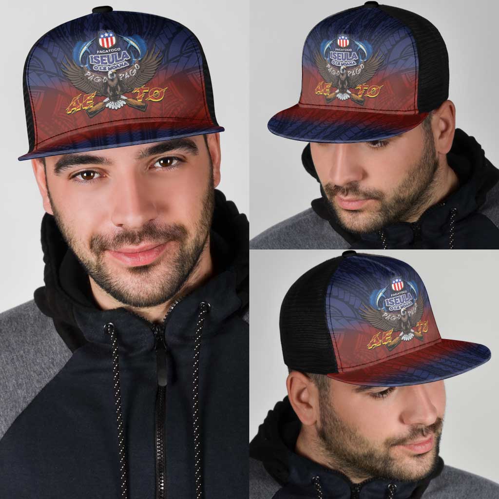 American Samoa Fautasi Mesh Trucker Cap Pago Pago Aeto and Iseula o le Moana of Fagatogo Red-Blue LT03 - Polynesian Pride