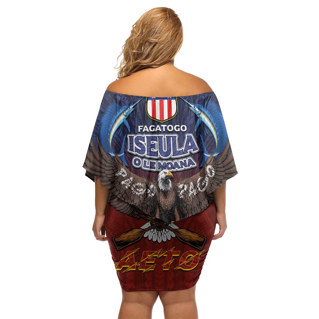 American Samoa Fautasi Off Shoulder Short Dress Pago Pago Aeto and Iseula o le Moana of Fagatogo Red-Blue LT03 - Polynesian Pride
