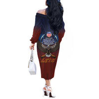 American Samoa Fautasi Off The Shoulder Long Sleeve Dress Pago Pago Aeto and Iseula o le Moana of Fagatogo Red-Blue LT03 - Polynesian Pride