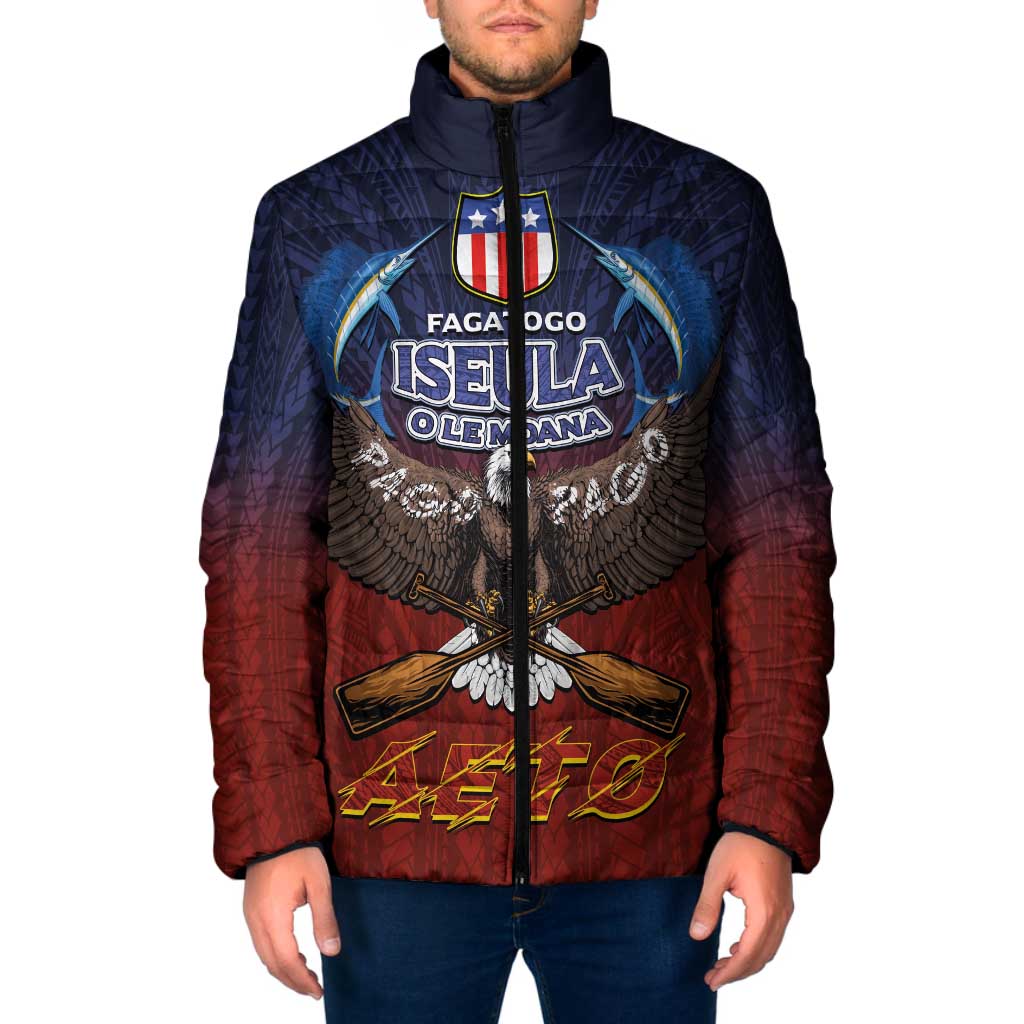 American Samoa Fautasi Padded Jacket Pago Pago Aeto and Iseula o le Moana of Fagatogo Red-Blue LT03 Men Blue - Polynesian Pride