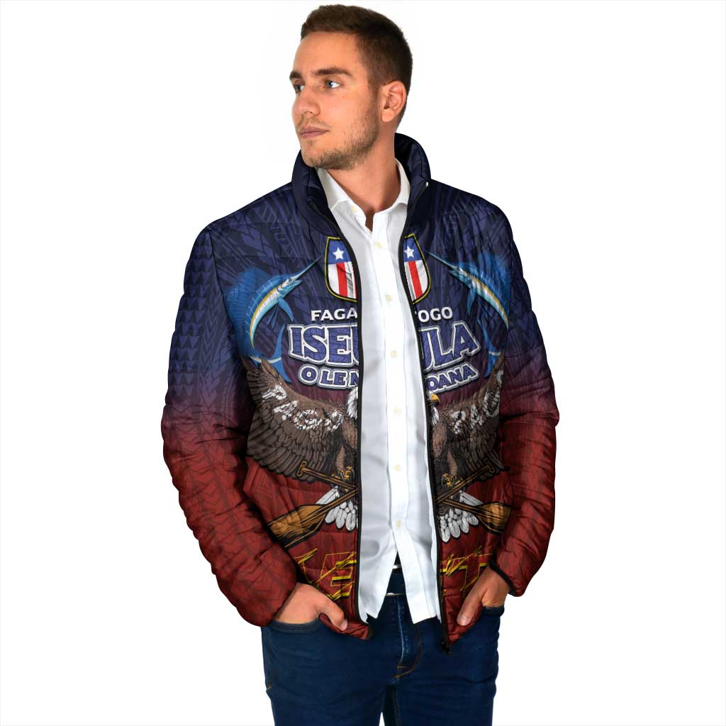 American Samoa Fautasi Padded Jacket Pago Pago Aeto and Iseula o le Moana of Fagatogo Red-Blue LT03 - Polynesian Pride