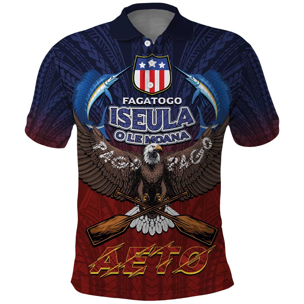 American Samoa Fautasi Polo Shirt Pago Pago Aeto and Iseula o le Moana of Fagatogo Red-Blue LT03 Blue - Polynesian Pride