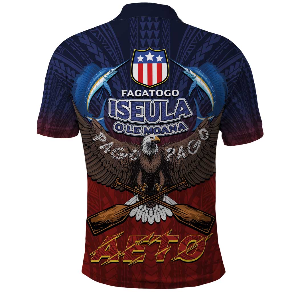 American Samoa Fautasi Polo Shirt Pago Pago Aeto and Iseula o le Moana of Fagatogo Red-Blue LT03 - Polynesian Pride