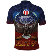 American Samoa Fautasi Polo Shirt Pago Pago Aeto and Iseula o le Moana of Fagatogo Red-Blue LT03 - Polynesian Pride